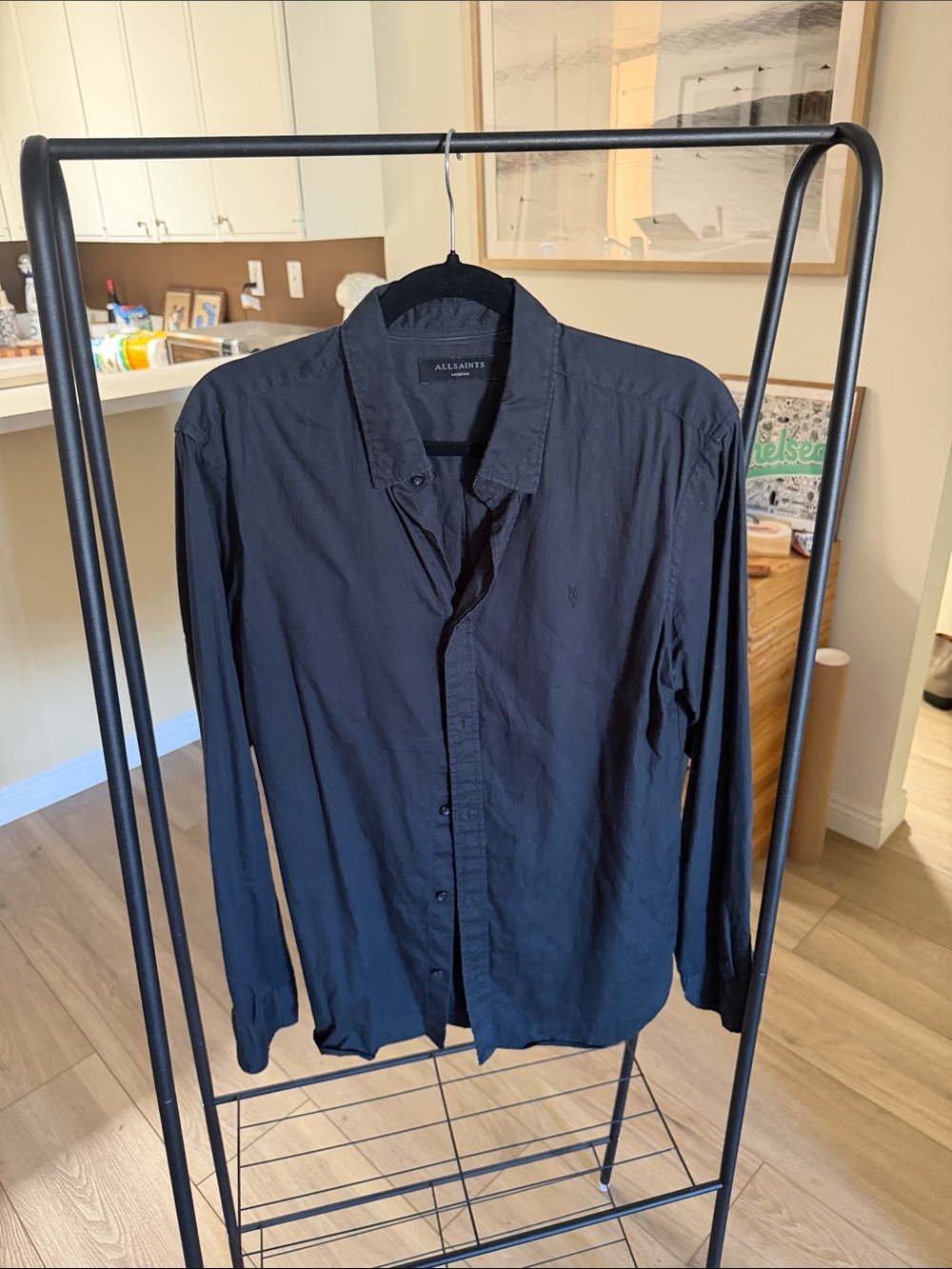 All Saints Men’s Black Button-Down Casual Shirt